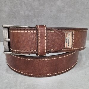 Relic belt men's 36 brown leather brushed silver buckle casual